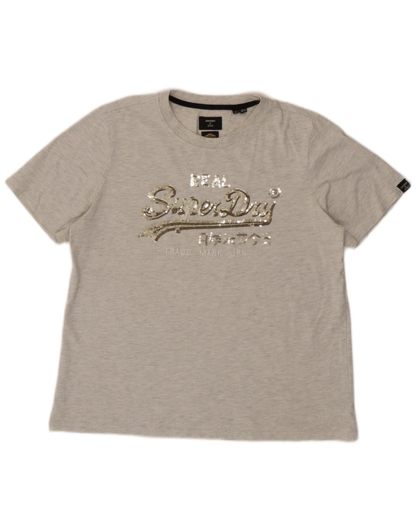 Superdry T-shirt graphique pour femme UK 14 Large Gris