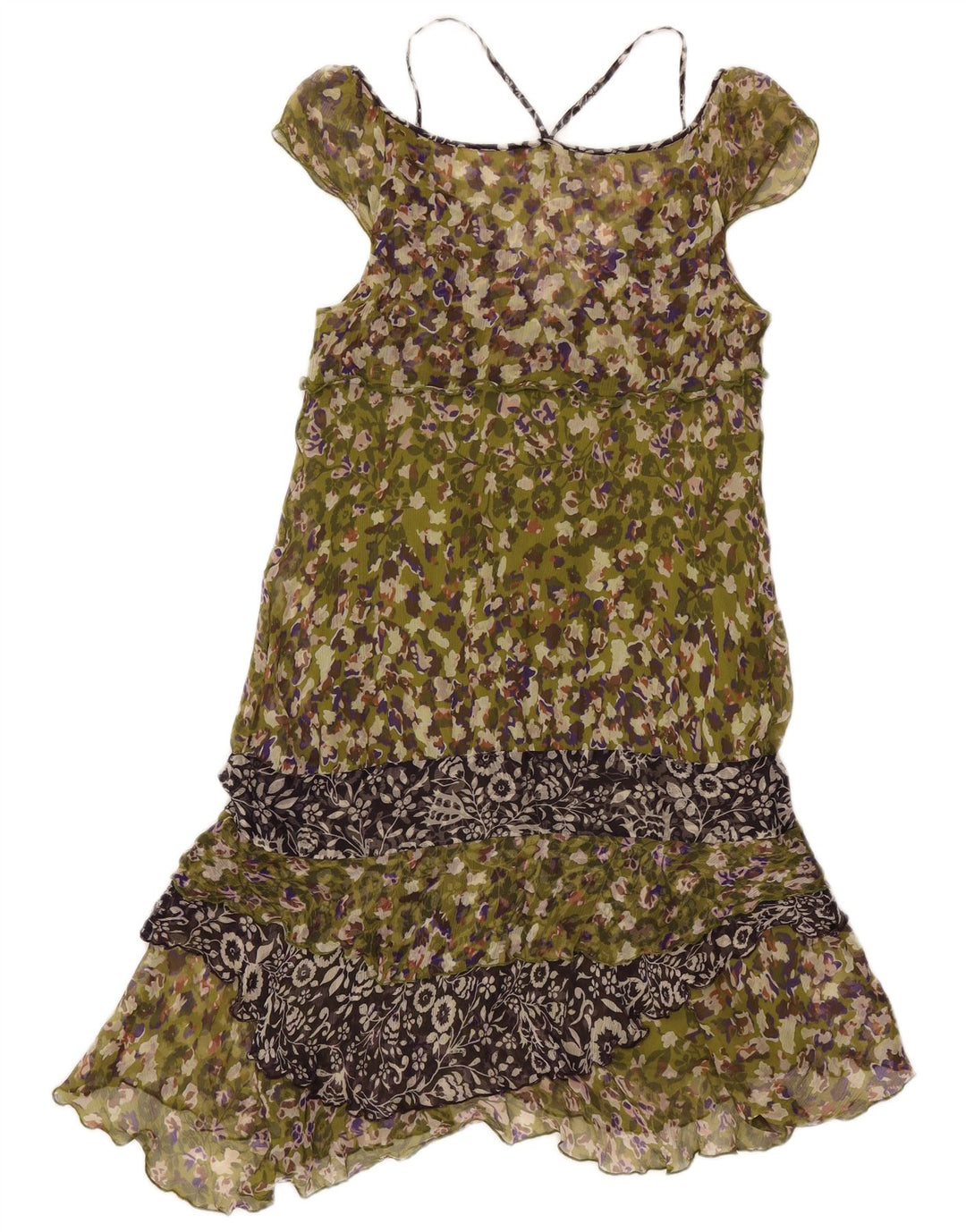 Liu Jo Robe à volants sans manches pour femme IT 44 Soie florale vert moyen