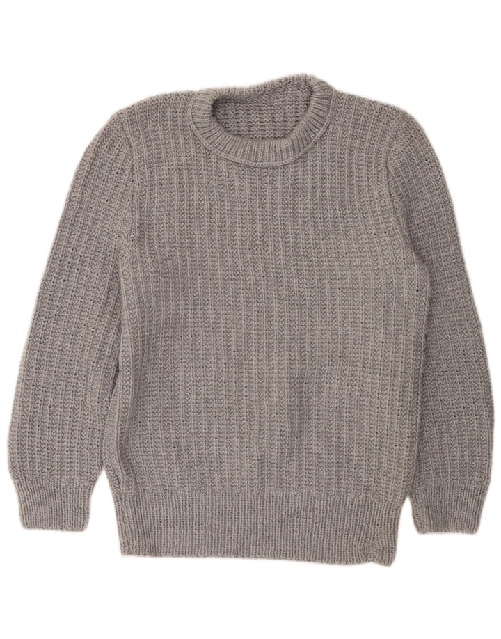 vintage Homme Col Bateau Pull Pull Gris Moyen