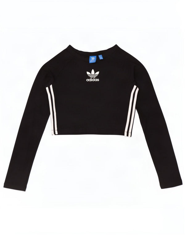 Adidas Femmes Crop Graphic Top Manches Longues UK 12 Moyen Noir Coton