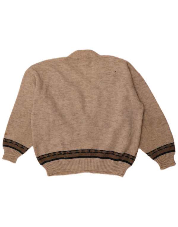 vintage Mens Loose Fit Cardigan Pull IT 50 Gris Moyen Fair Isle Acrylique