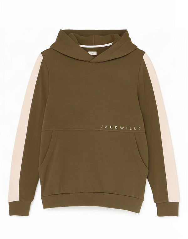 Jack Wills Pull à capuche graphique pour hommes en coton color block grand kaki
