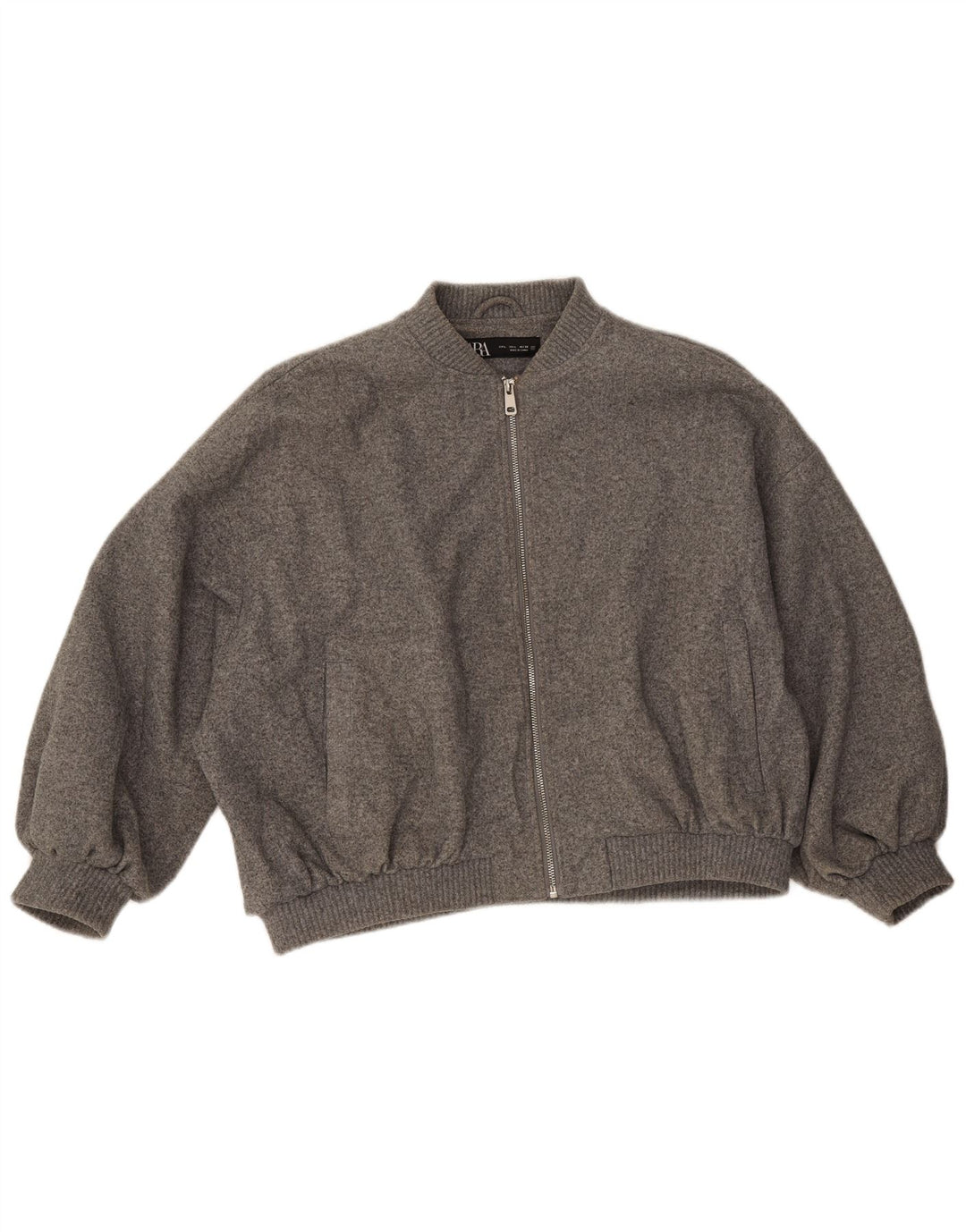 Zara Mens Bomber Jacket UK 40 Large Gris Moucheté Polyester