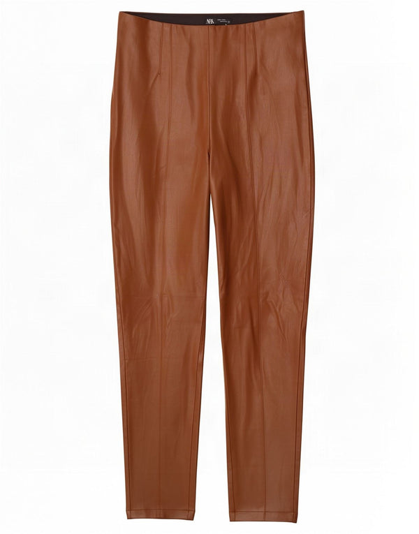 Zara Pantalon slim en simili cuir pour femme Large W32 L28 Marron