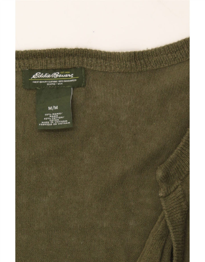 EDDIE BAUER Womens 3/4 Sleeve Cardigan Sweater UK 12 Medium Khaki Vintage Eddie Bauer and Second-Hand Eddie Bauer from Messina Hembry 