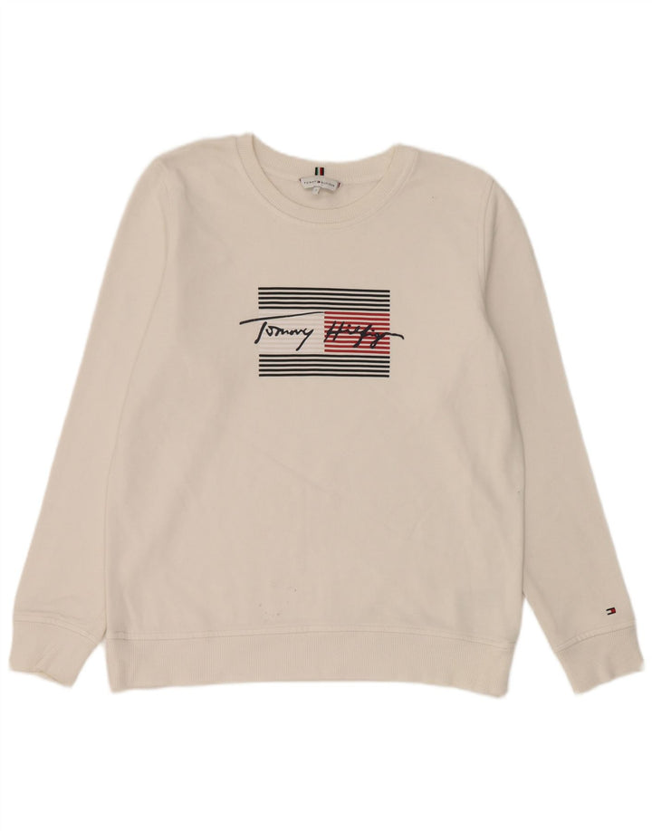 Tommy Hilfiger Sweat-shirt surdimensionné graphique pour femme UK 10 Petit Blanc