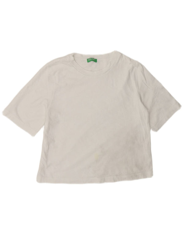 Benetton T-Shirt Femme Top UK 14 Coton Blanc Moyen