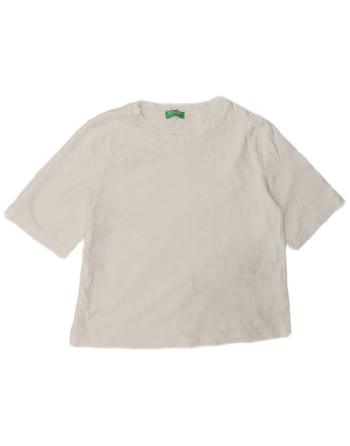 Benetton T-Shirt Femme Top UK 14 Coton Blanc Moyen