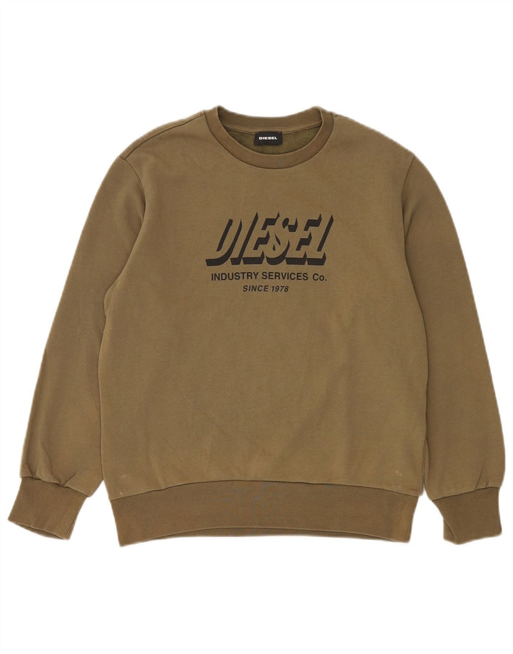 DIESEL Sweat-shirt graphique pour femme UK 12 en coton kaki moyen