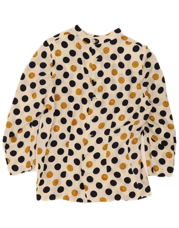 vintage Femme Blouse Top UK 16 Grand Pois Beige