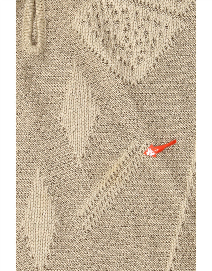 vintage Womens Button Neck Jumper Sweater UK 14 Grand Gris Géométrique