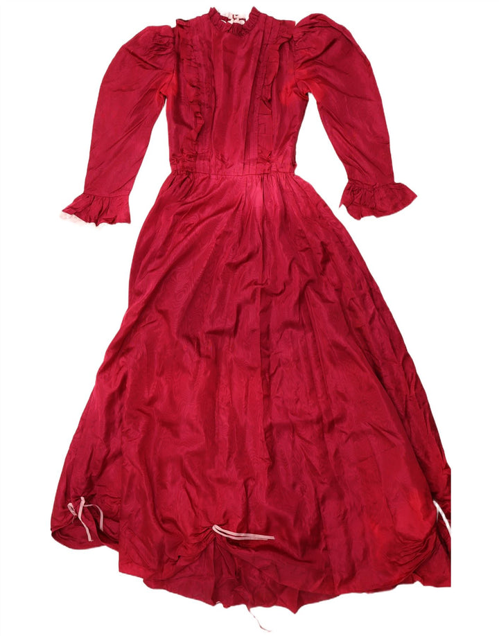 VINTAGE Robe princesse à volants pour femme UK 10 Petit Bordeaux