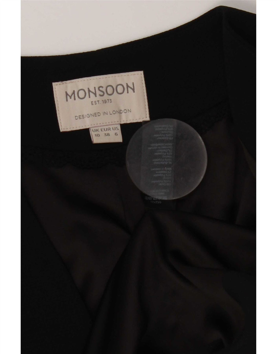 Monsoon Veste blazer courte ouverte pour femme UK 10 Small Noir Polyester