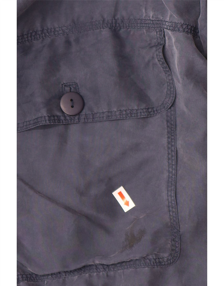 VINTAGE Veste Bomber Homme IT 48 Soie Bleu Marine Moyenne