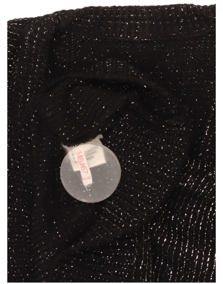 VINTAGE Femme Gilet Débardeur EU 40/42 Moyen Noir Moucheté Acrylique