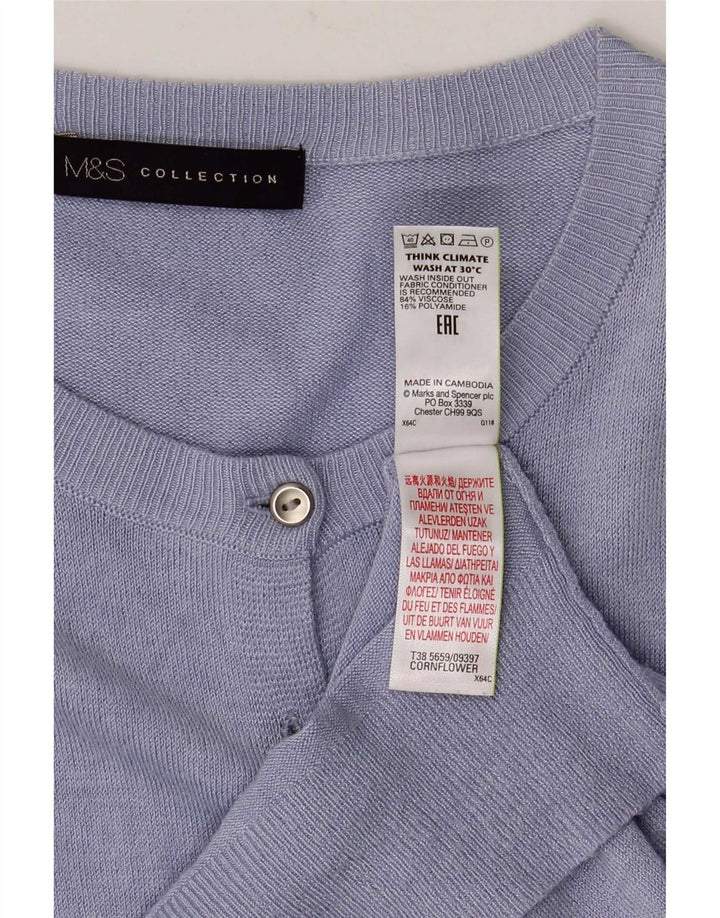Marks & Spencer Pull Cardigan Femme UK 14 Large Bleu Viscose