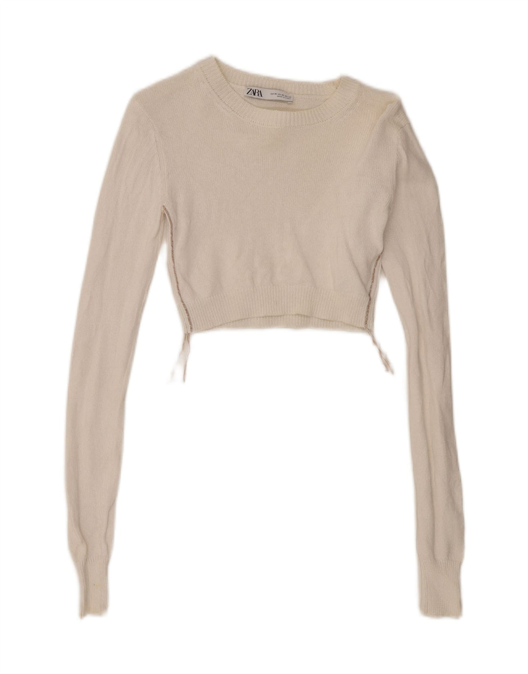 Zara Womens Crop Top Manches Longues UK 6 XS Blanc