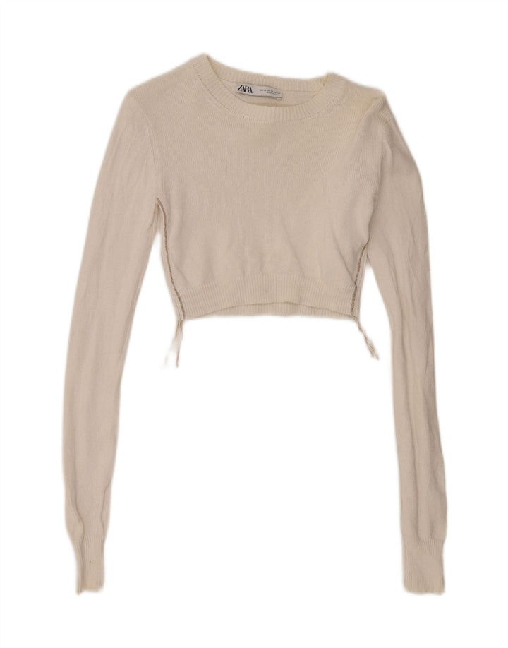Zara Womens Crop Top Manches Longues UK 6 XS Blanc