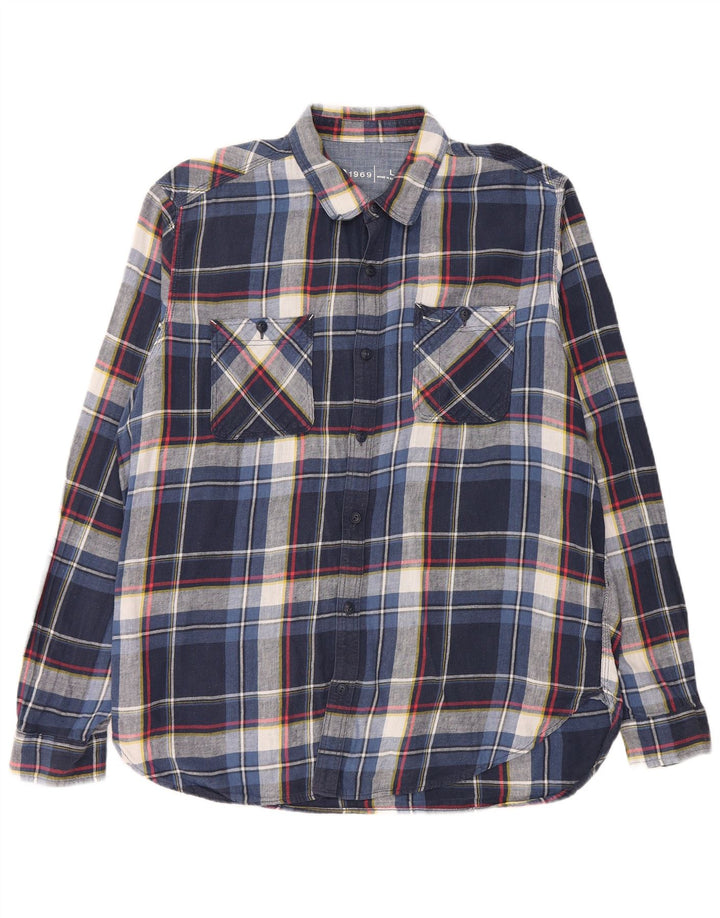 GAP Chemise Flanelle Homme Grand Carreau Bleu Marine Lin