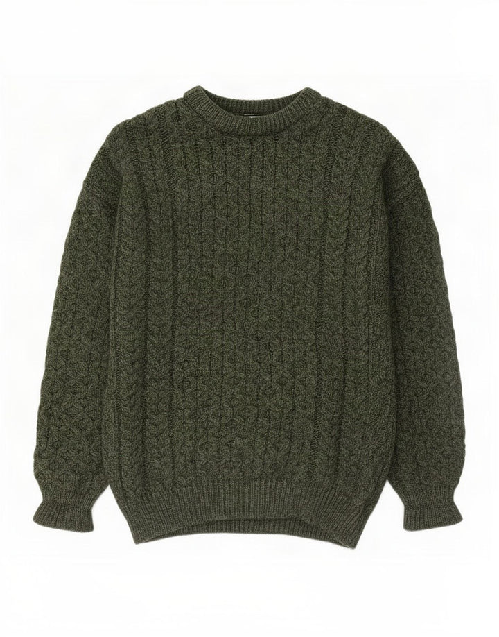Aran Crafts Pull à col rond pour homme en laine mérinos verte