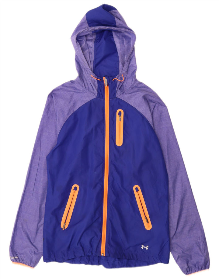 Under Armour Veste de pluie à capuche pour femme UK 10 Small Bleu Colorblock