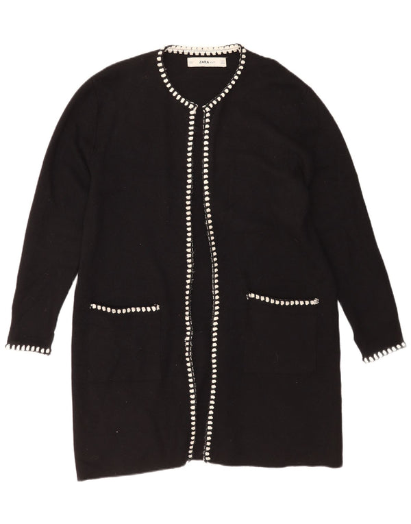 Zara Womens Longline Open Cardigan Pull UK 14 Moyen Noir Viscose