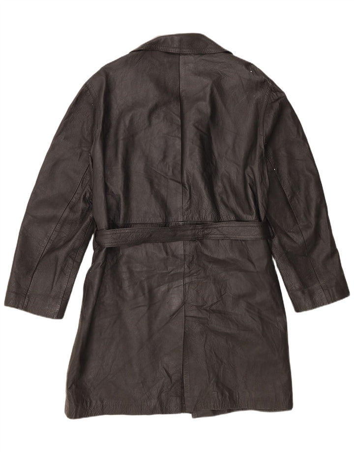 manteau en cuir femme vintage UK 14 Grand Noir