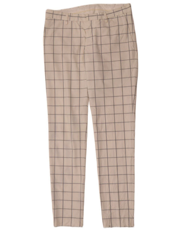 Zara Pantalon chino slim pour homme EU 40 Medium W31 L33 Blanc à carreaux Polyester