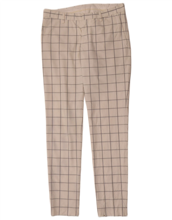 Zara Pantalon chino slim pour homme EU 40 Medium W31 L33 Blanc à carreaux Polyester