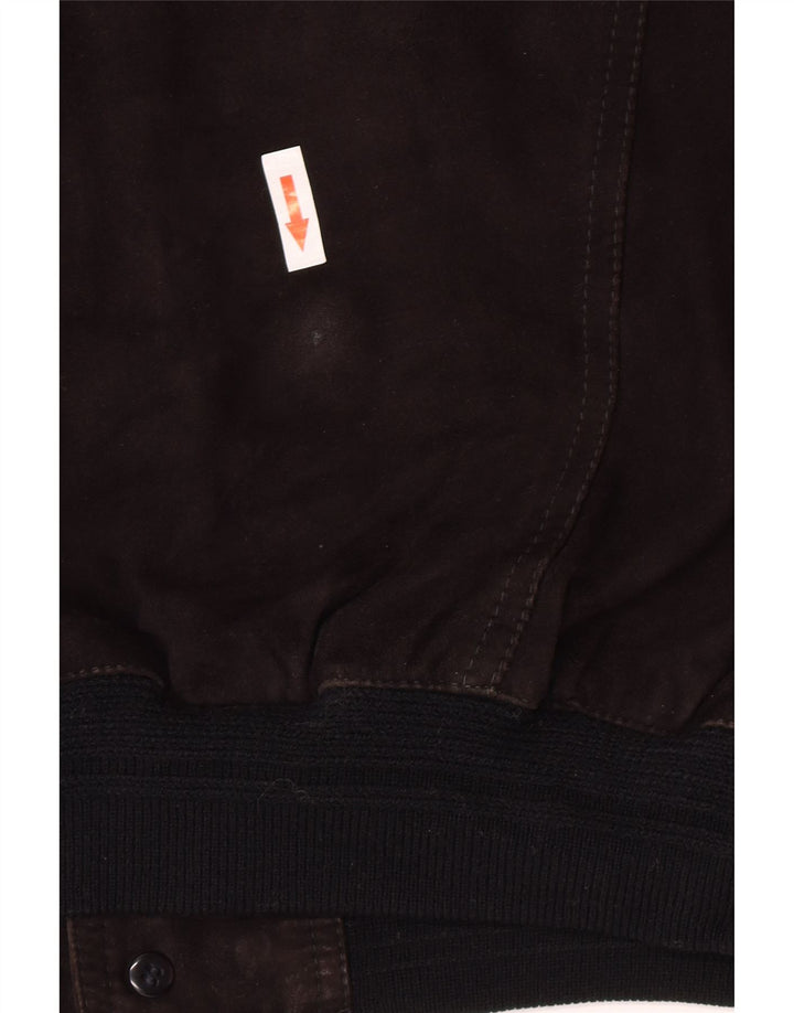 vintage Mens Suede Bomber Jacket IT 48 Cuir Noir Moyen