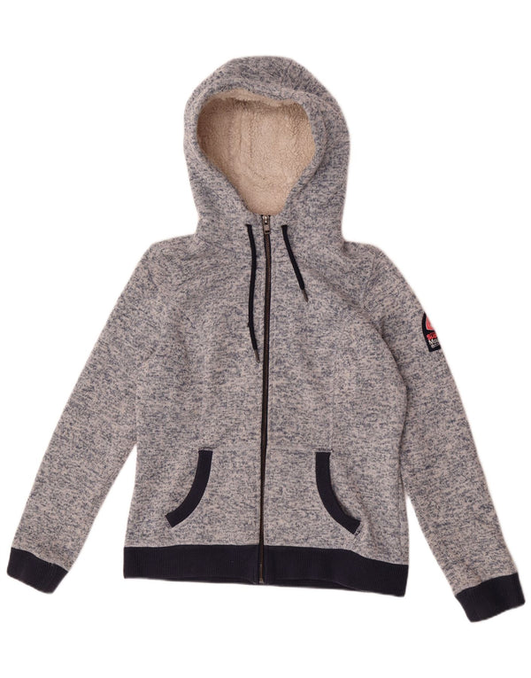 Superdry Pull à capuche zippé pour homme UK 14 Large Bleu Moucheté Polyester