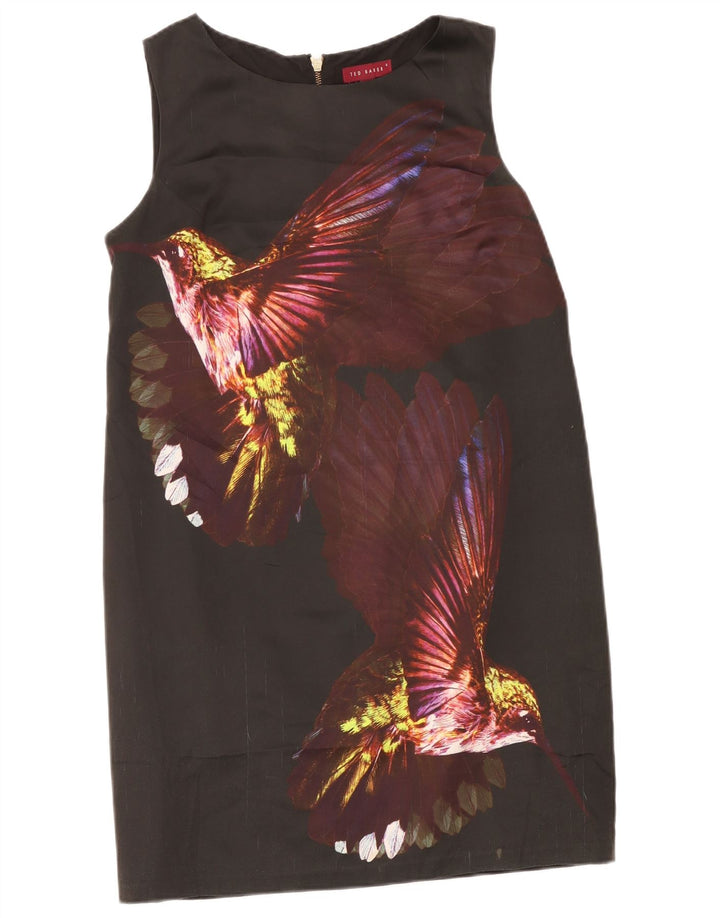 Ted Baker Robe droite graphique pour femme Taille 4 Grand oiseau colorblock noir