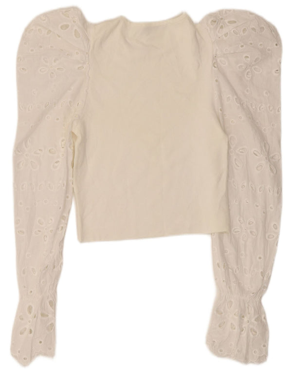 Zara Womens Crop Top Manches Longues UK 8 Petit Blanc Floral