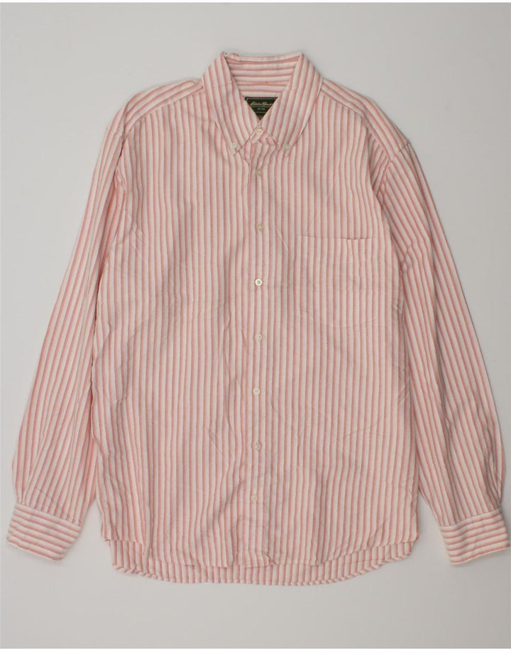 EDDIE BAUER Mens Tall Shirt Large Pink Striped Cotton Vintage Eddie Bauer and Second-Hand Eddie Bauer from Messina Hembry 