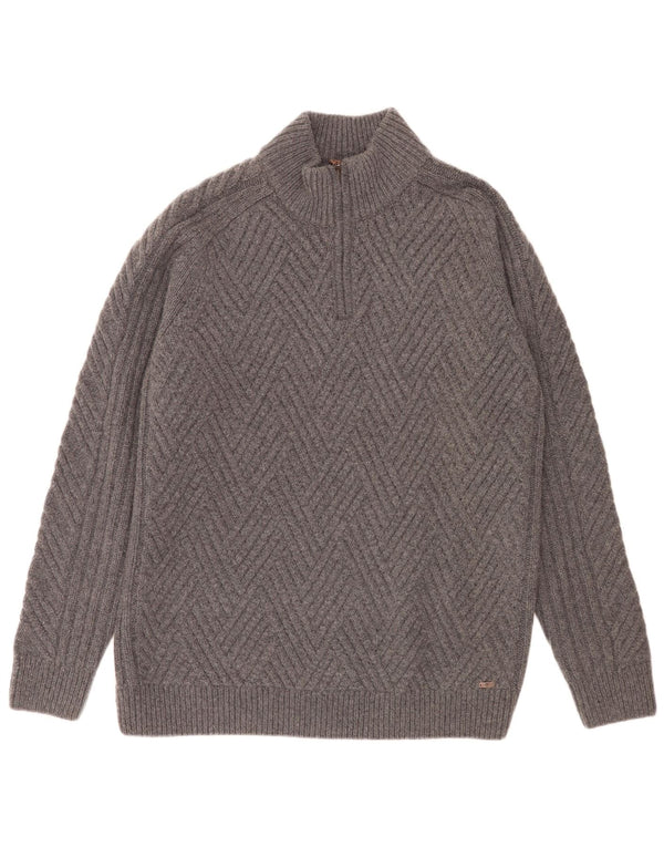 Timberland Pull coupe classique à col zippé pour homme 2XL en laine géométrique gris