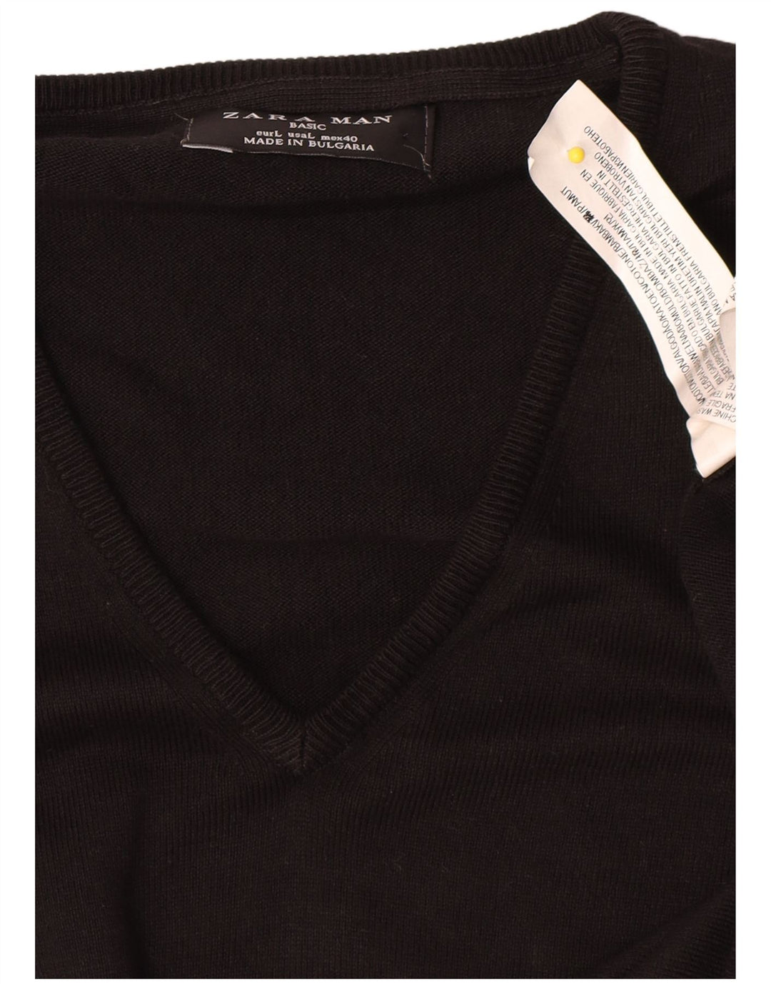 Zara Pull col V pour homme en coton noir Large