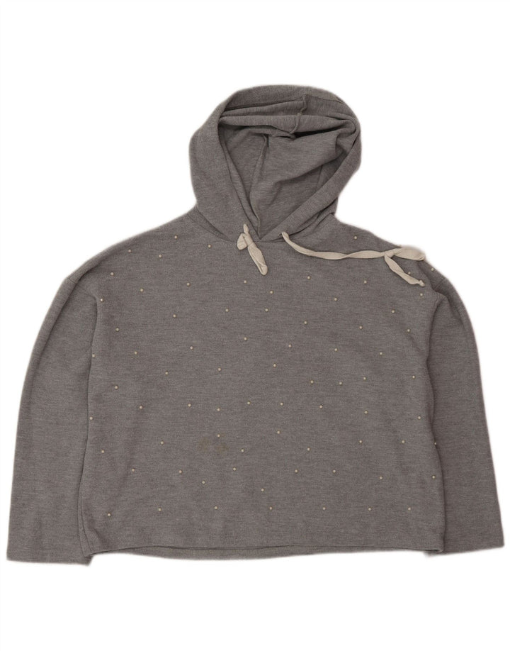 Zara Femme Haut Oversize À Capuche Manches Longues UK 14 Gris Moyen Taché
