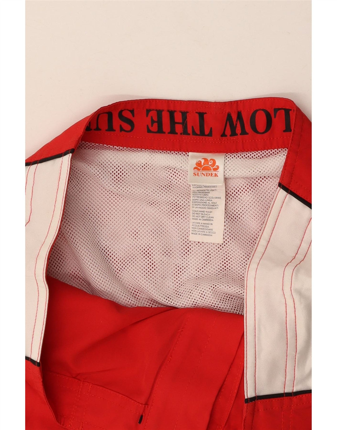 SUNDEK Short de Bain Graphique pour Hommes Grand Polyester Colorblock Rouge