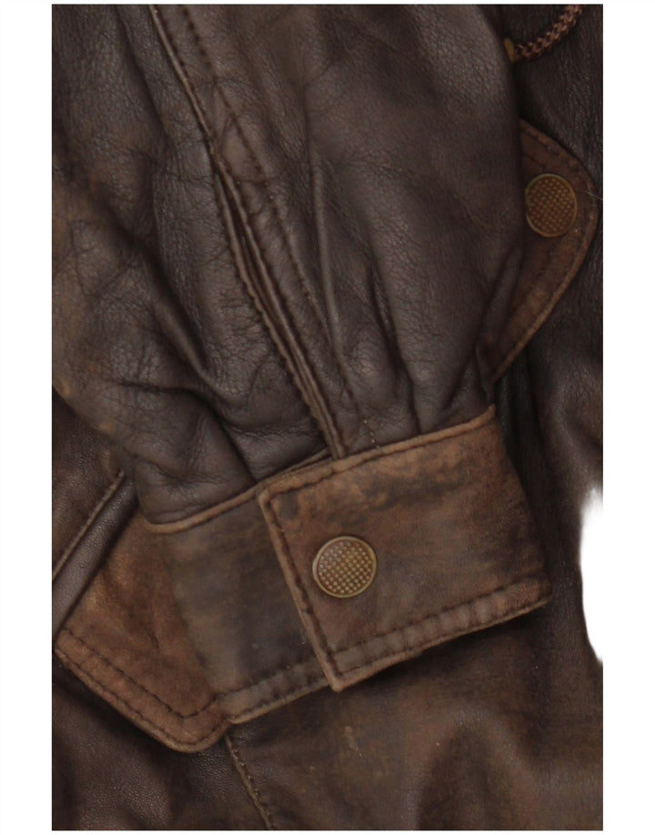 VINTAGE Manteau en cuir à capuche femme EU 38 Cuir marron moyen