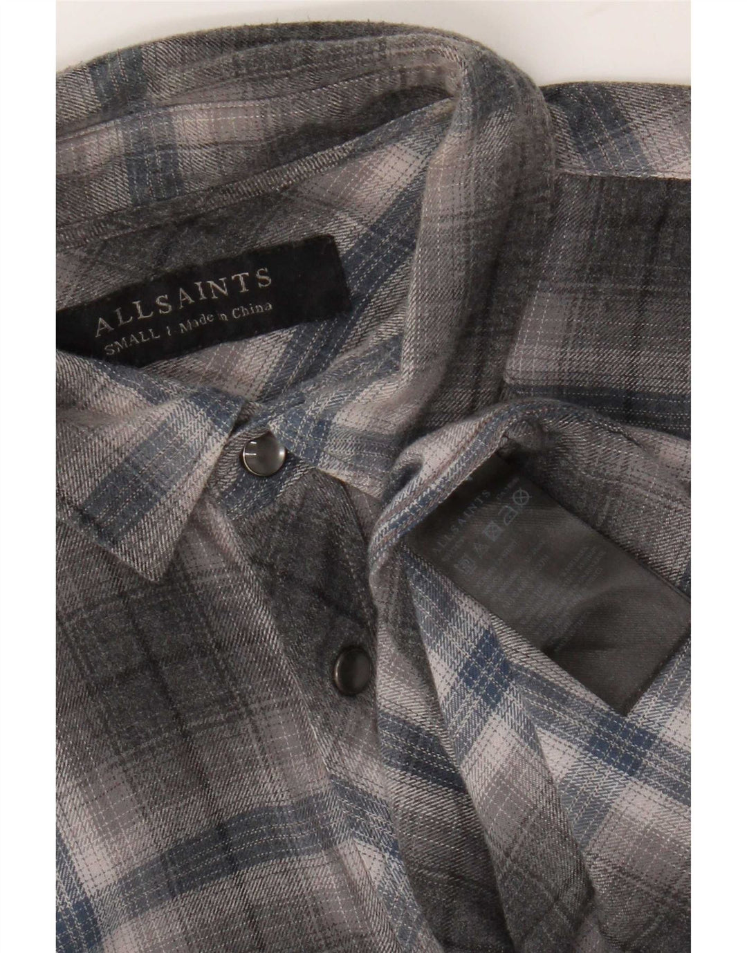 All Saints Chemise En Flanelle Petit Carreau Gris Coton Homme