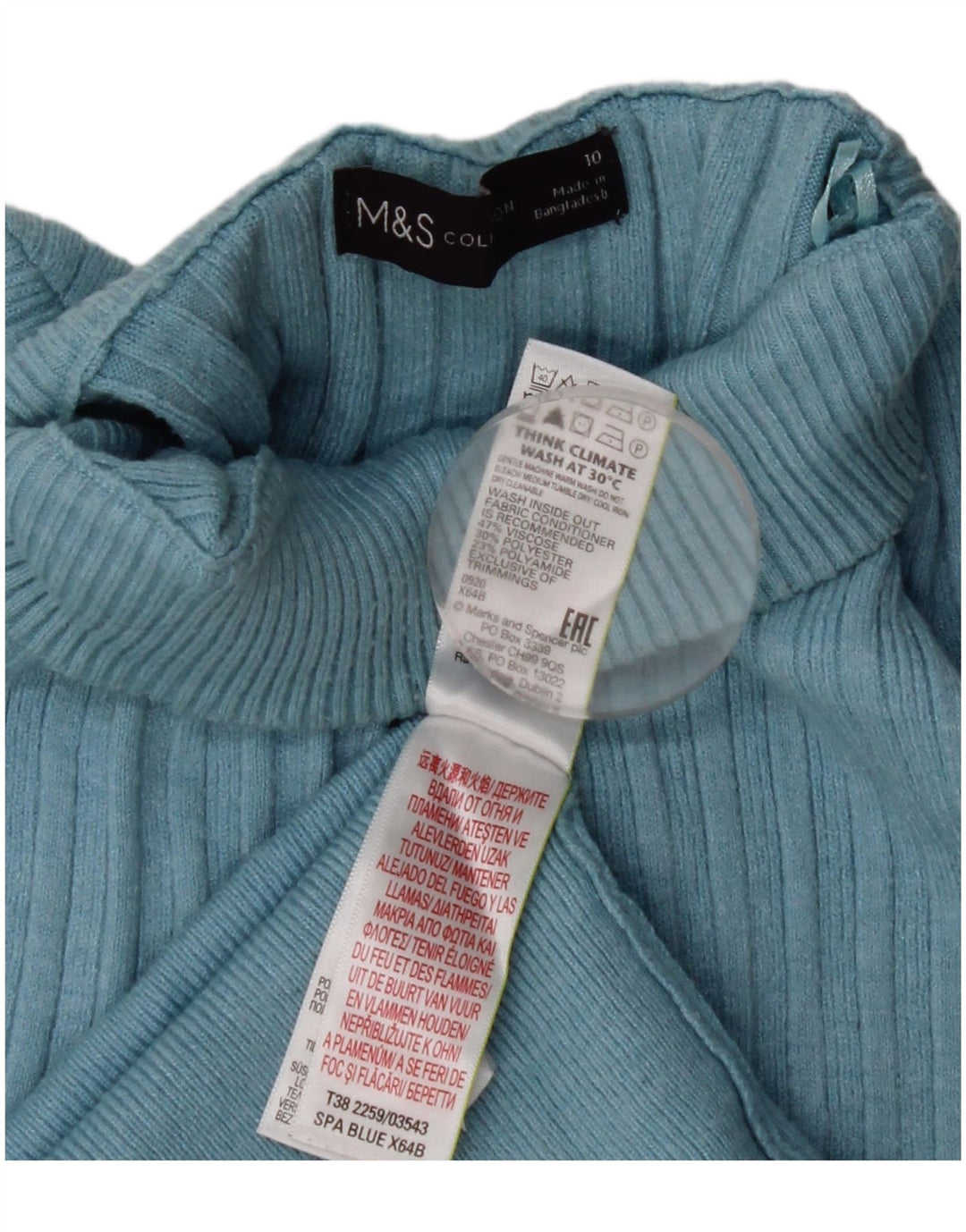 Marks & Spencer Pull col roulé pour femme UK 10 Small Bleu Viscose