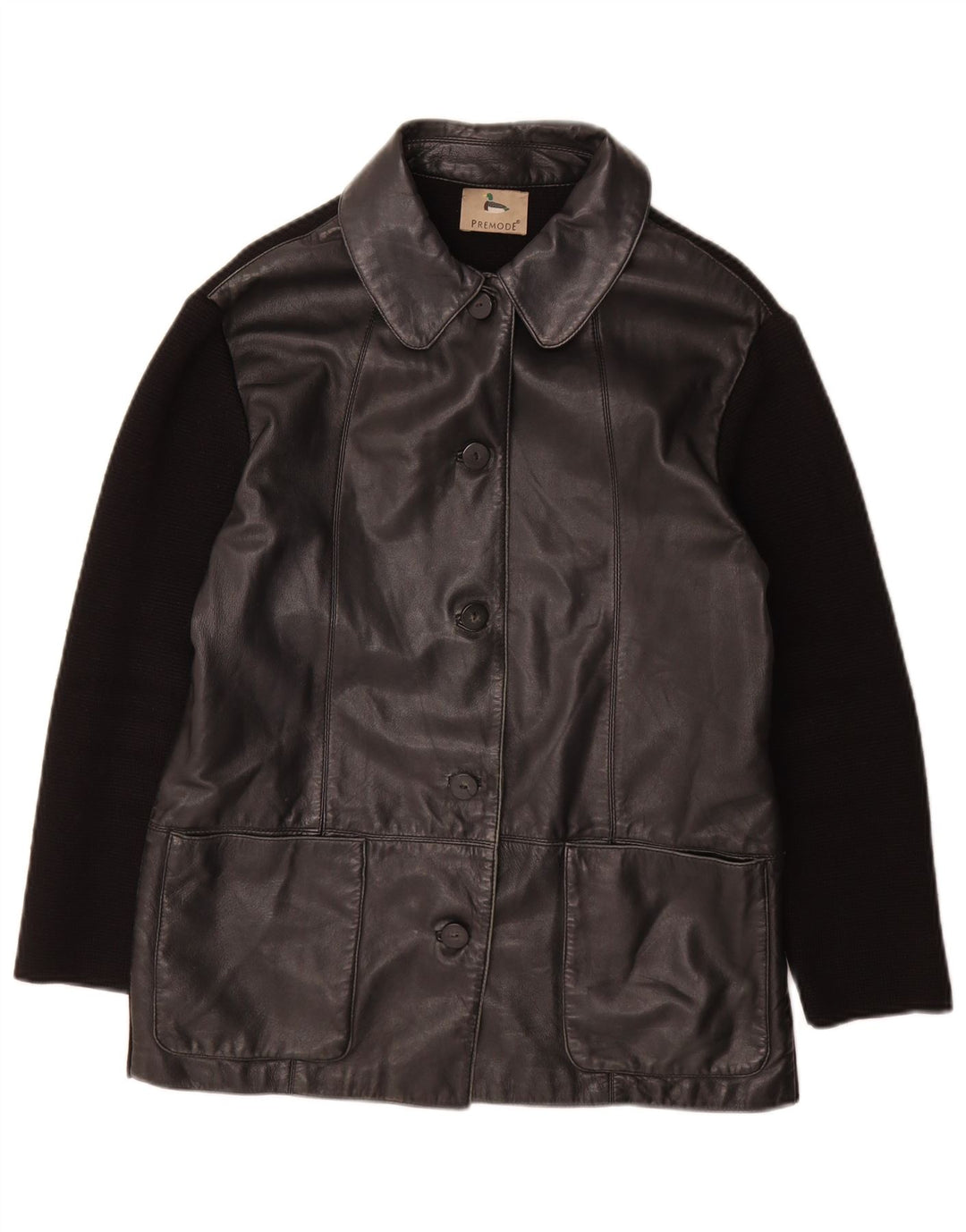 Premode Veste en cuir pour femme UK 12 Cuir noir moyen