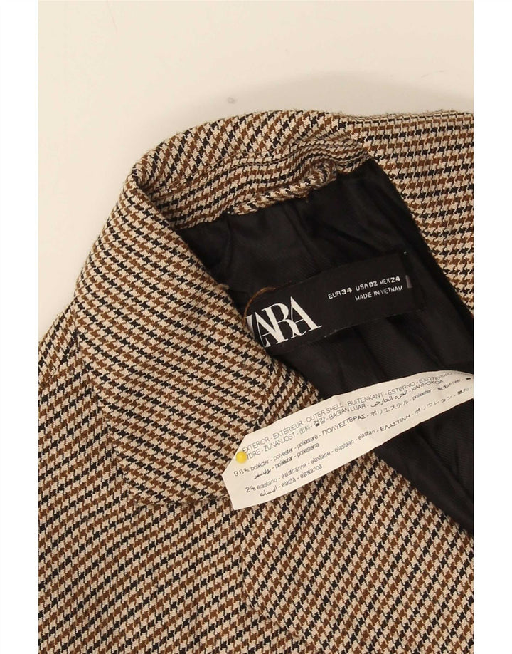 Zara Veste blazer surdimensionnée à 1 bouton pour femme EU 34 2XS Marron pied-de-poule