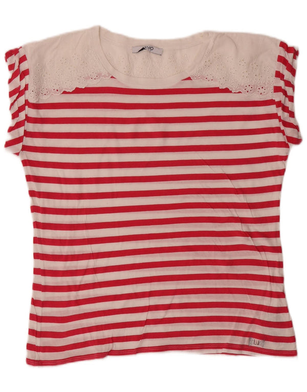 Liu Jo T-Shirt Femme UK 44 Coton Rayé Rose Moyen
