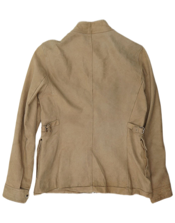 veste en daim femme vintage UK 14 grand cuir beige