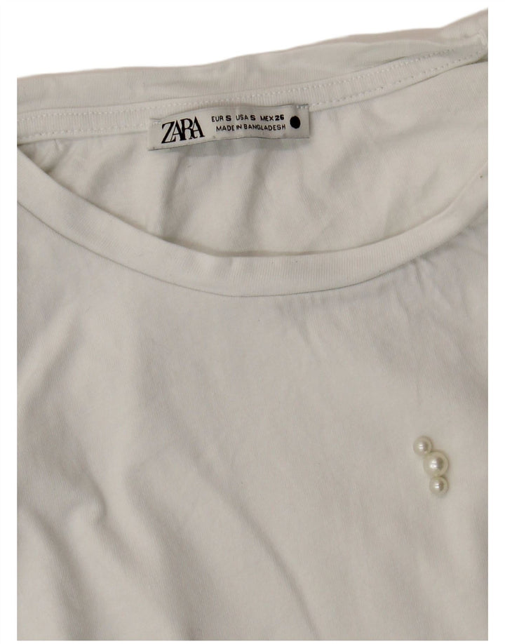ZARA Femme T-Shirt Top UK 8 Small Blanc