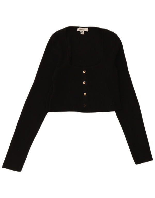 Zara Womens Crop Cardigan Pull UK 12 Moyen Noir Polyester