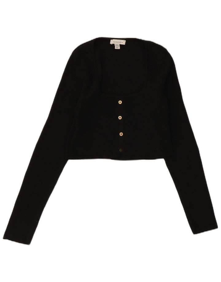 Zara Womens Crop Cardigan Pull UK 12 Moyen Noir Polyester