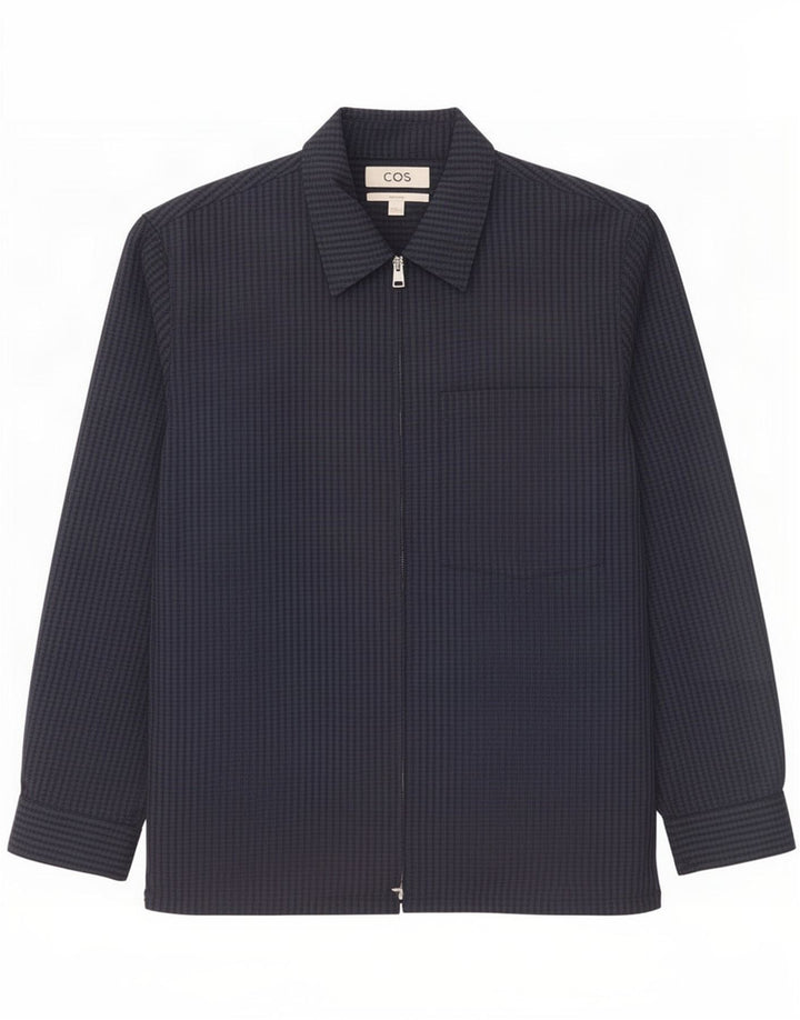 Cos Veste bomber décontractée pour homme UK 38 en laine vichy bleu marine moyen