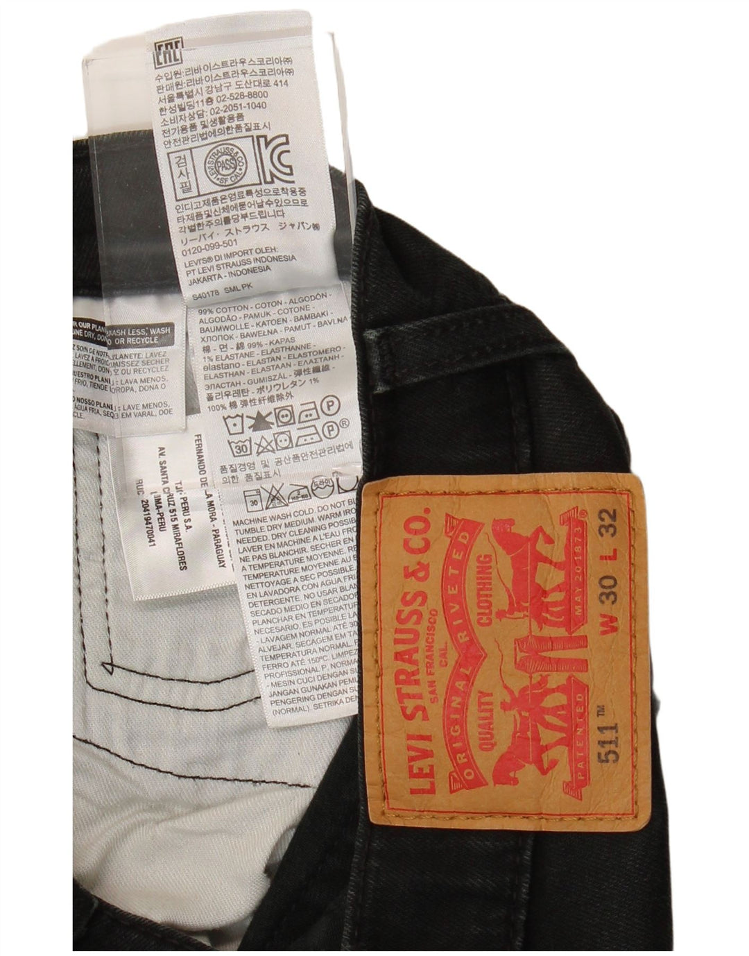 Levi's Jean Slim 511 Homme W30 L29 Noir Coton